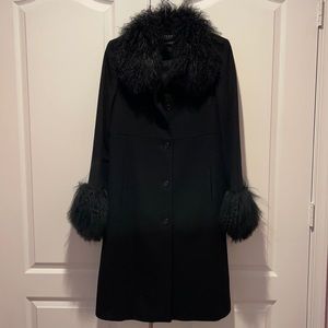 STEVE By SEARLE blk Cashmere blend winter coat with Mongolian lamb fur trim SZ 8